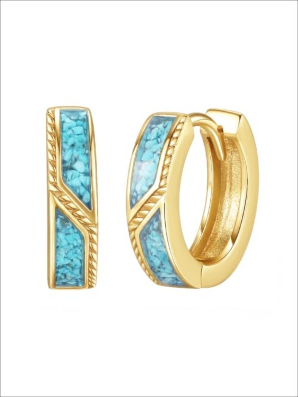 Turquoise Hoop Earrings 14k Gold Plated Hinged Hoop Hypoallergenic